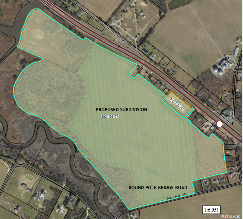 The proposed subdivision along Round Pole Bridge Road contains 132 acres; 245 units are planned. PLUS GRAPHIC